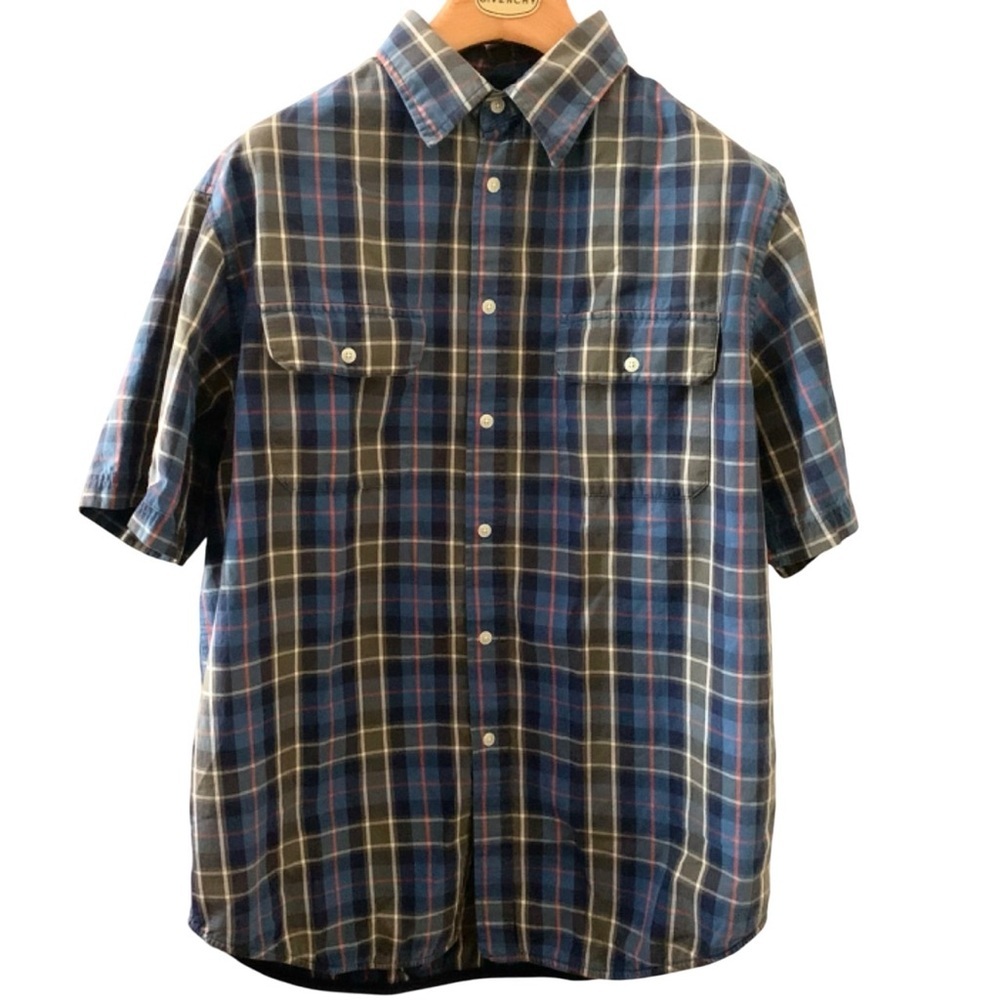 Vintage‎ 90s GAP Shirt Men L Blue Plaid Short Sleeve Button Down Casual Cotton